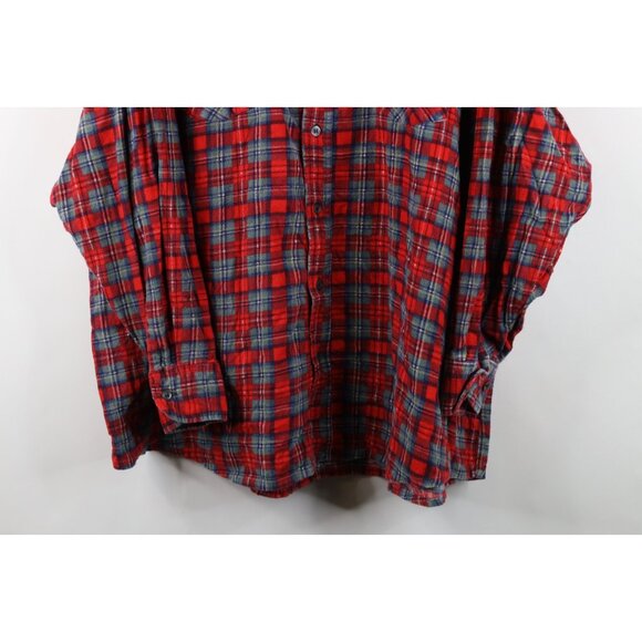 Vintage 70s Dickies Mens 4XL Faded Double Pocket Flannel Button Shirt Red Plaid - Picture 3 of 11